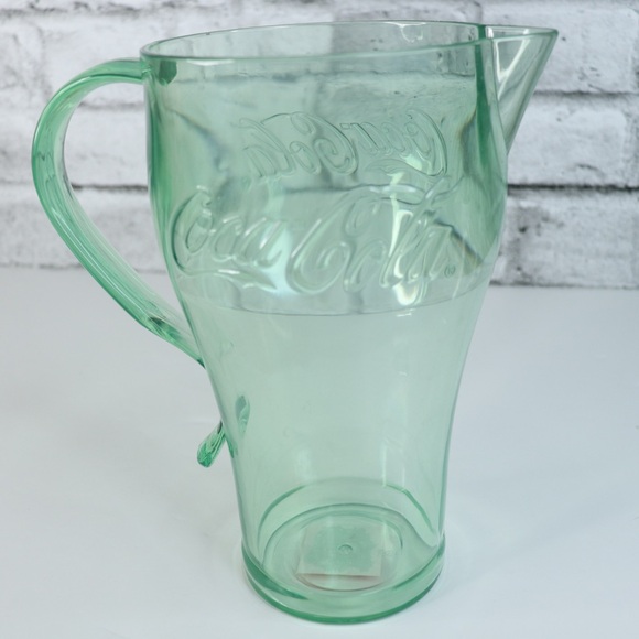 Vintage Coca Cola Green Glass Pitcher Plastic Large Fluted Pitcher 9.25 inches - Picture 1 of 7